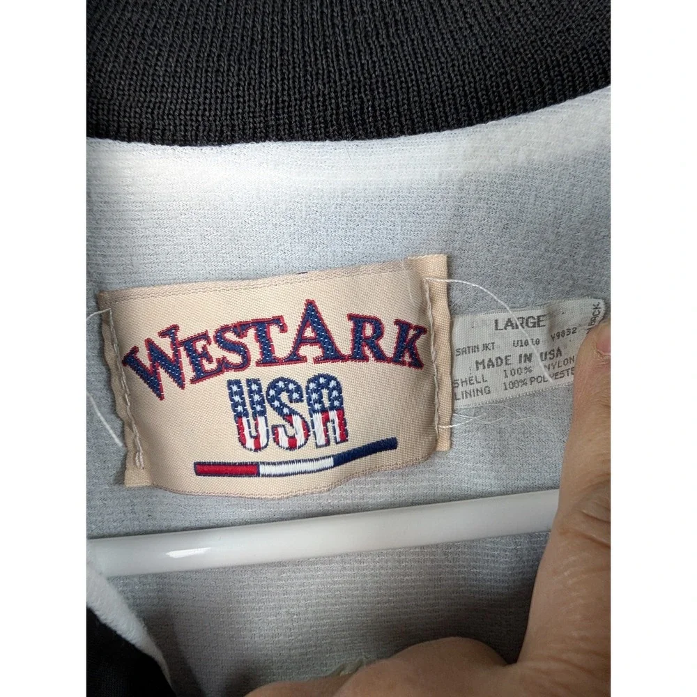 Westark USA Club Wild Satin Bomber Jacket Mens Large Black Vintage Made in USA